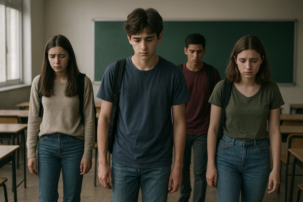 alumnos tristes dentro de clase primer dia