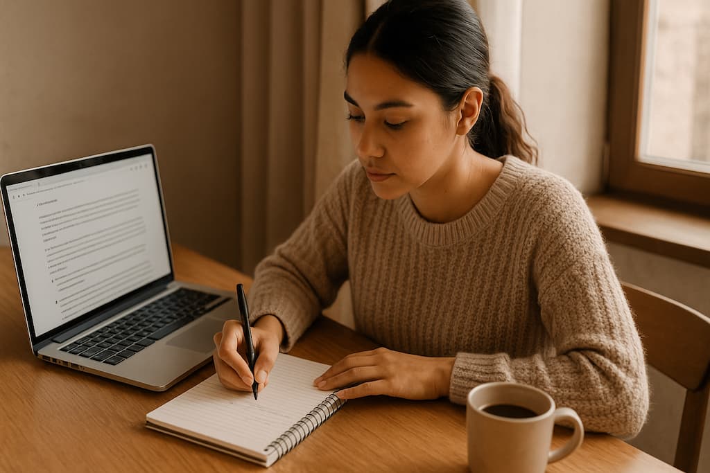 chica joven redaccion sobre su escritorio