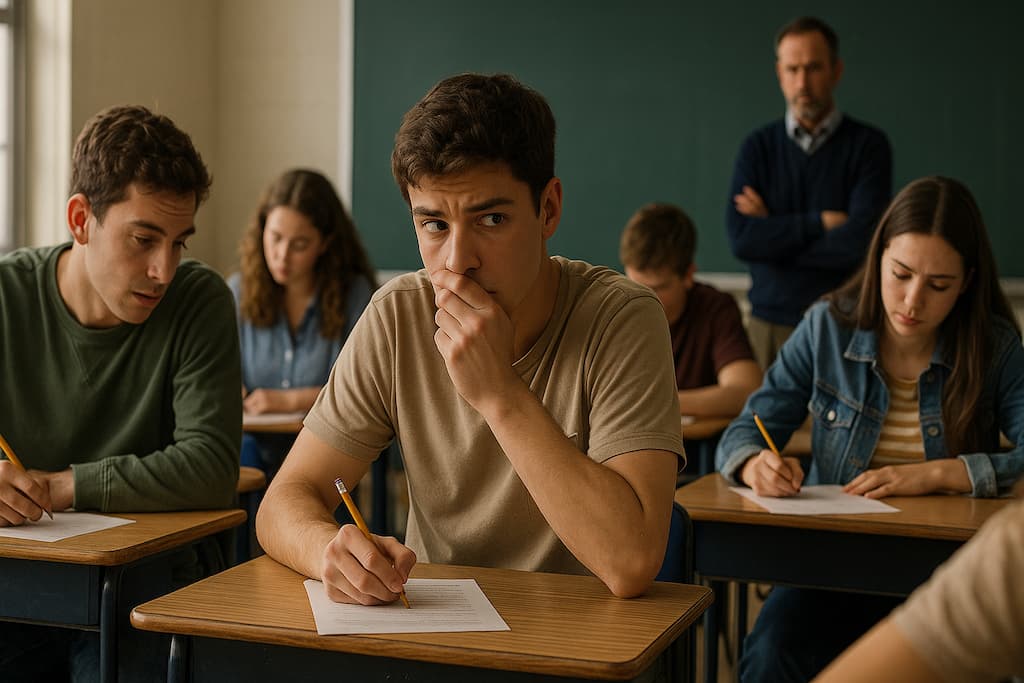 estudiantes copiando durante un examen